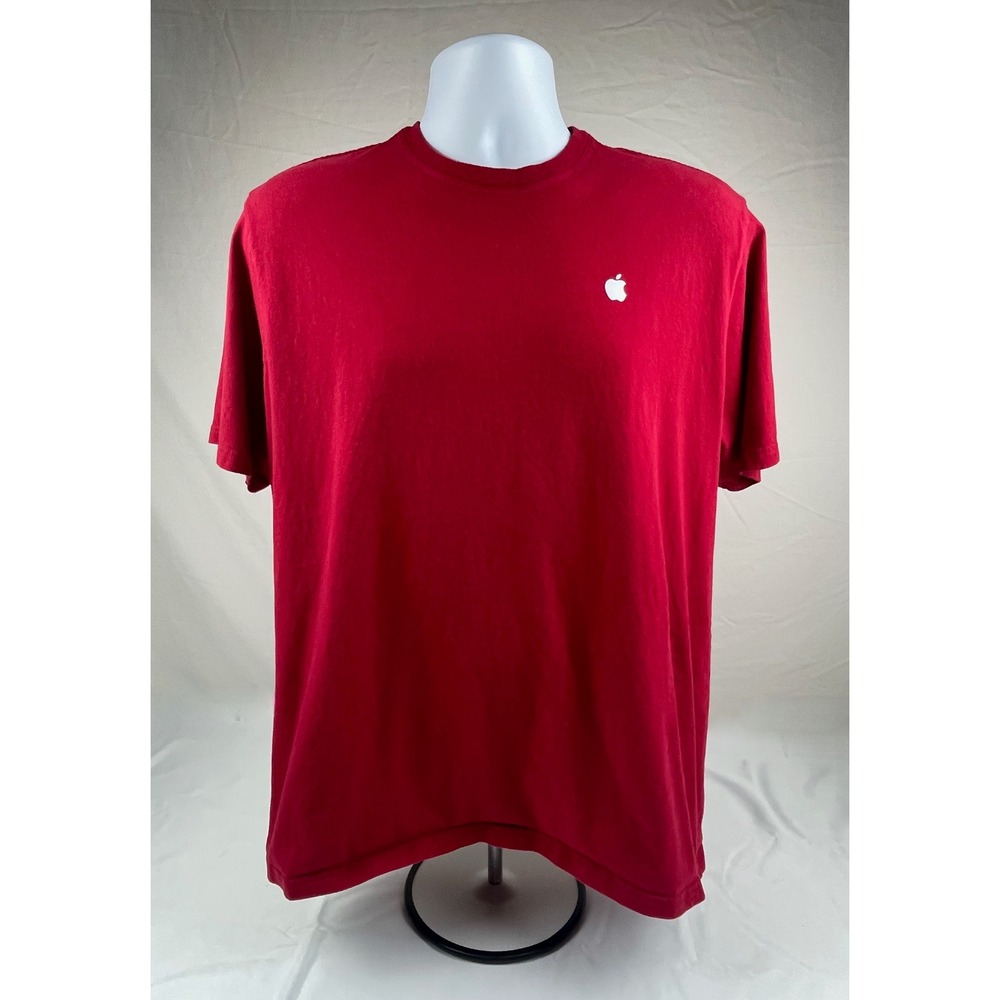 Apple Logo Red T-Shirt Mens Large Relaxed 100% Regenerative Cotton Short Sleeve